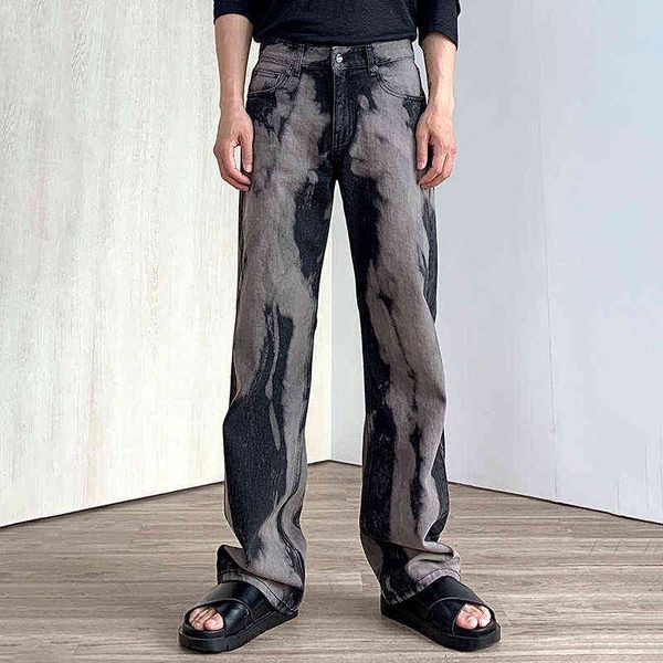 

arrival 2021 new tie dye retro washed men hip hop jeans trousers distressed straight dark academia vintage denim pants spodnie t220803, Blue