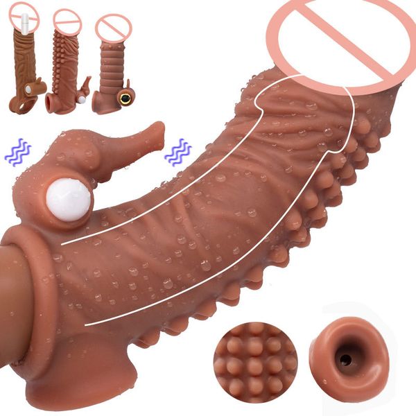 Massagehülse für Penis-Extender/-Vergrößerer, wiederverwendbare Comdoms-Düse mit Vibro-Sexspielzeug, Penisvergrößerungs-Mitglied, Vibrator, Intimartikel