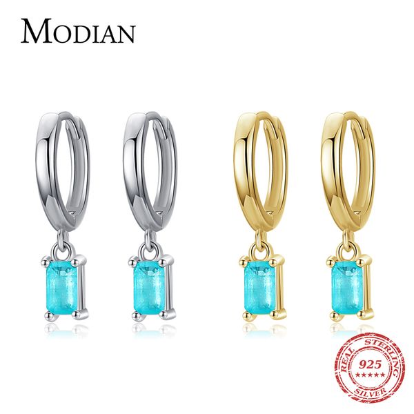 

hoop huggie modian exquisite tourmaline hoop earrings fashion real 925 sterling silver rectangle paraiba earring for women fine jewelry gift, Golden;silver