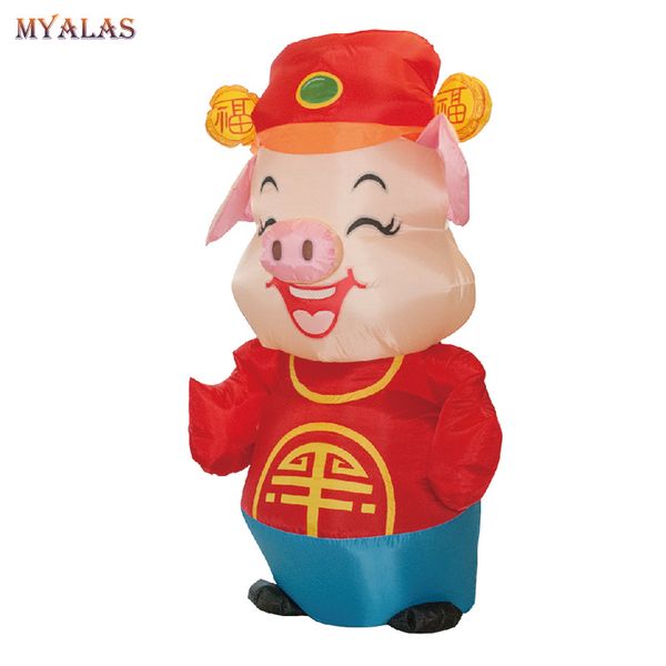 

mascot doll costume happy little pig inflatable costume for men women mascot lovely pig bring good luck inflated garment fancy dress, Red;yellow