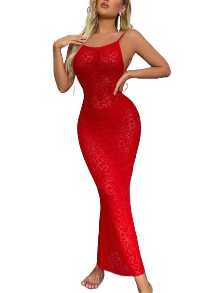 

leopard mesh backless dress with thong v6y3#, Black;red