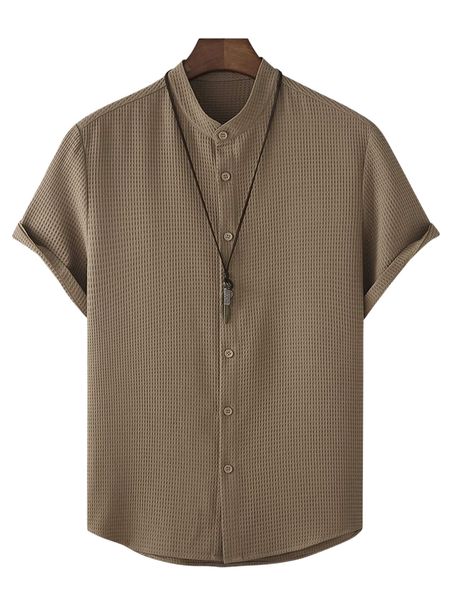 

men textured button front shirt 61a4#, White;black