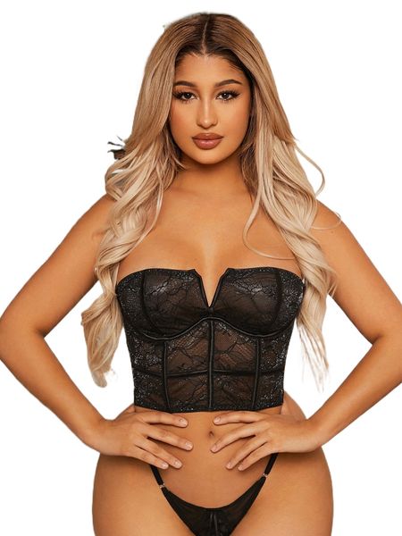 

lace v wired strapless bra o6f7#, Black;red