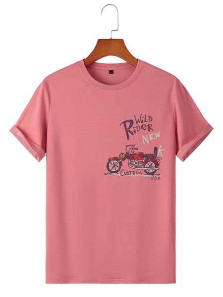 

men motorcycle & letter graphic tee d4y1#, White;black