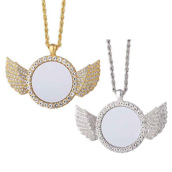 Hot fai da te sublimazione collana in oro bianco gioielli firmati collana da uomo donna festa cornice per foto argento croce ala cuore strass ciondolo collane per gli amanti regalo