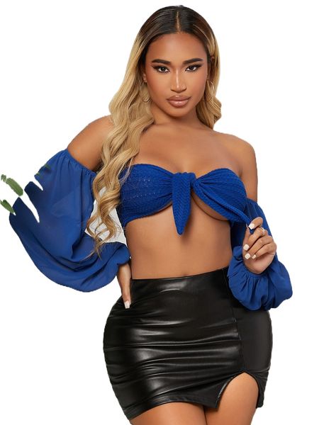 

sxy off shoulder tie front crop n7ak#, White