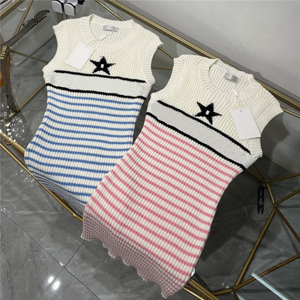 

slim knit suspender dresses stripe letter sleeveless dress soft touch breathable knitted skirt women summer party date clothing, Black;pink