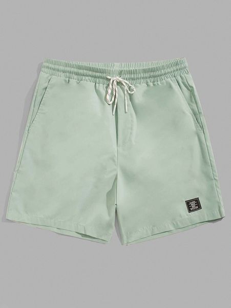 

men solid patched detail drawstring waist shorts p2hv#, White;black