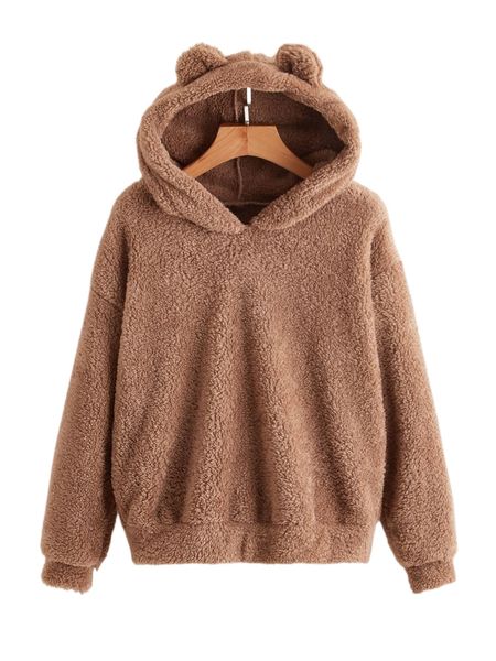 

solid drop shoulder 3d ear patched flannel hoodie 11kt#, Black