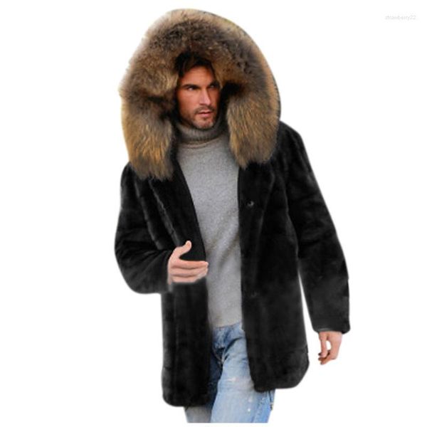 Gilet da uomo Cappotto invernale con cappuccio esterno solido invernale con finiture in pelliccia sintetica Cappotto caldo e alla moda Cappotto allentato per uomo Stra22