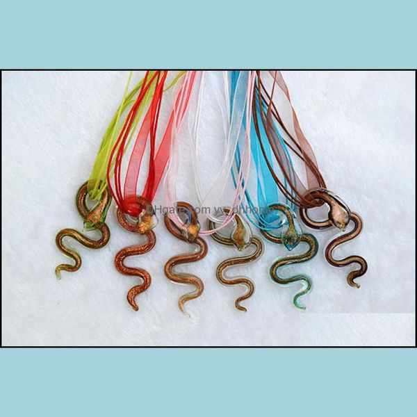 

pendant necklaces pendants jewelry wholesale 6color handmade murano lampwork glass mix color snake necklace jewelr dhdzt, Silver