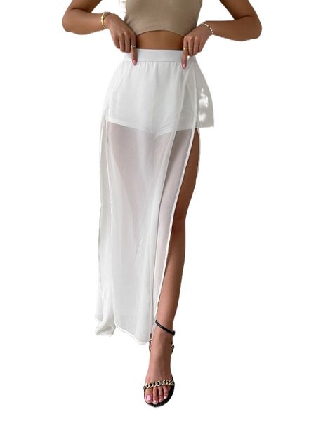 

high waist split thigh skirt c8bg#, Black
