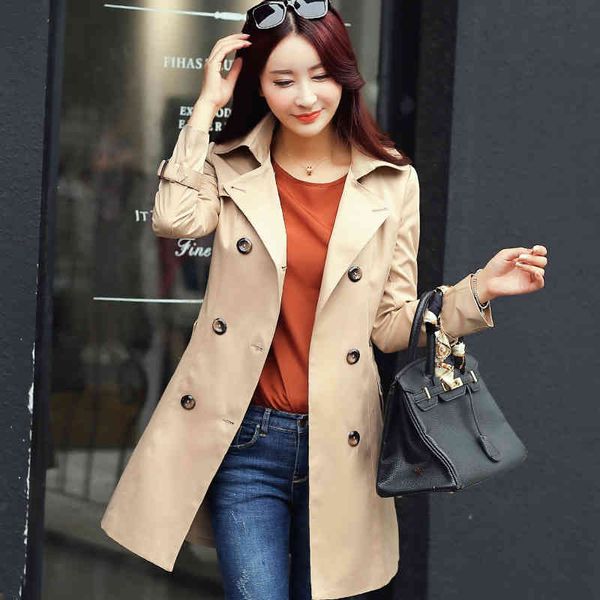 

women's trench coats spring and autumn windbreaker korean version slim fit double row button lapel long sleeve medium women's coat, Tan;black
