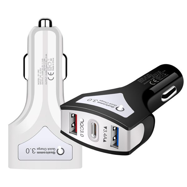 Mini-Autoladegerät, 2 USB-Anschlüsse und Quick Charge 3.0-Anschluss mit Typ-C-Sicherheits-Nothammer-Schnell-QC3.0-Adapter