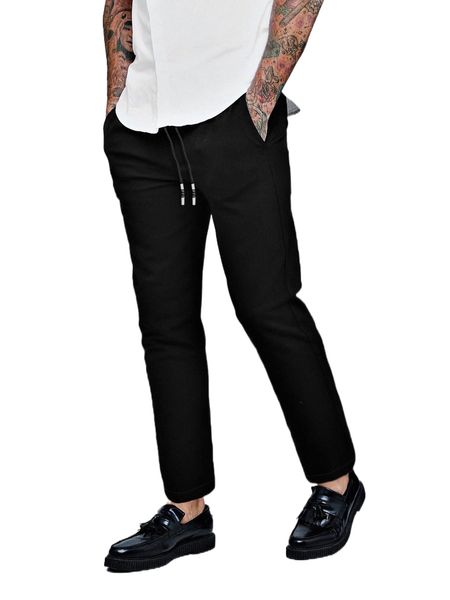 

men drawstring waist tapered pants r6ud#, Black