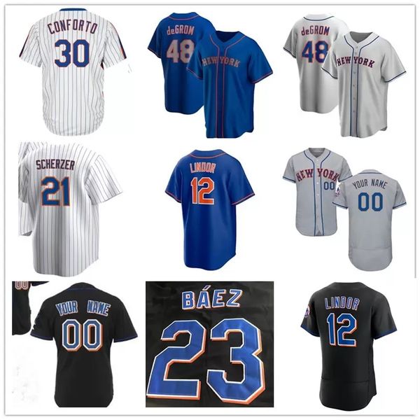 48 Jacob deGrom Neue Max Scherzer-Trikots Francisco Lindor Pete Alonso Brandon Nimmo Jeff McNeil Mike Piazza James McCann Chris Bassitt David Wright Baseball-Shirts