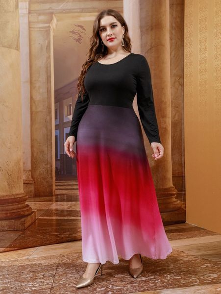 

plus scoop neck ombre maxi dress e88v#, Black