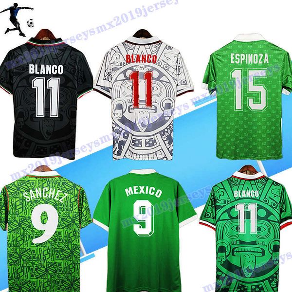 

1986 1998 2006 mexicos blanco hernandez mens retro soccer jerseys 1994 h. sanchez national team home blue away white 98 06 football shirts s, Black;yellow