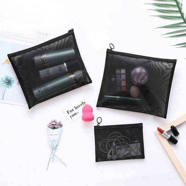 

hbp cosmetic bags cases home large capacity portable outdoor travel makeup bag black transparent mesh storage bag washing organizationbag 22