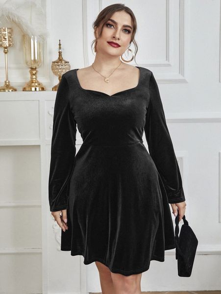 

plus sweetheart neck velvet dress c0z2#, Black