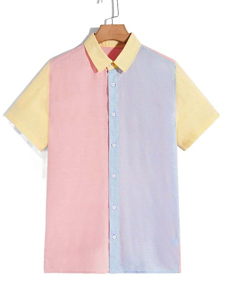 

men colorblock button placket shirt 286t#, White;black