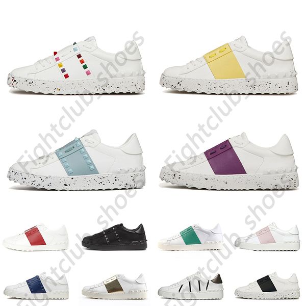 

2022 va tn mens women leather open change shoes designer loafers vintage black white green off plate-forme graffiti rivets fashion sneakers