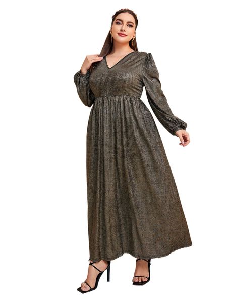 

plus lantern sleeve dress without belt d9c2#, Black