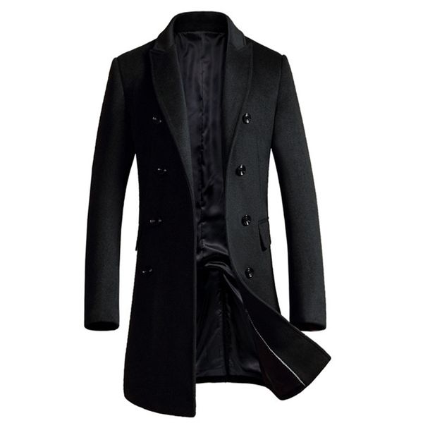

shan bao brand clothing men's slim long wool coat autumn and winter double-breasted business casual coat black gray red 201222
