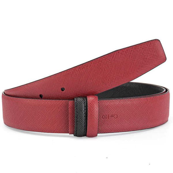 

2022 elling men's and women's leather double sided belt strip high-end quality togo cross pattern head layer cow round hole body c, Black;brown