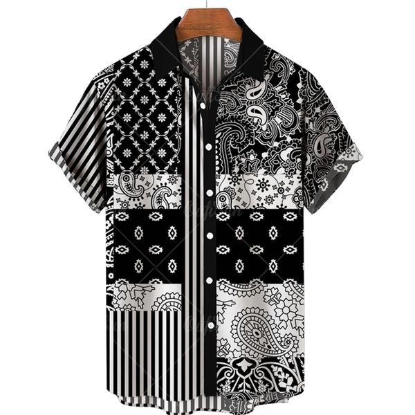 

mens clothing 3d hawaiian shirt men fashion cashew flower geometric printed shirts singlebreasted shirt for men 220712, White;black