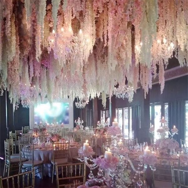 

100pcs/lot 24 colors artificial silk flower wisteria flower vine home garden wall hanging rattan xmas party wedding decoration t200103