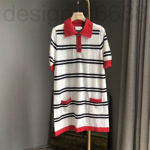 

casual dresses designer gao version knitted dress women's spring and summer temperament fashion letter hollowed out polo collar skirt t, Black;gray
