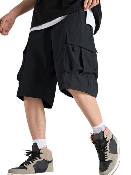 

men flap pocket drawstring waist shorts x7mz#, White;black