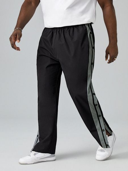 

extended sizes men buttoned striped sideseam pants n1qa#, Black