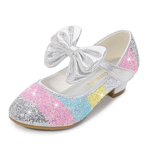 

girls' leather shoes princess children's shoes round-toe soft-sole big girls high heel princess crystal shoes lj201203, Black;red