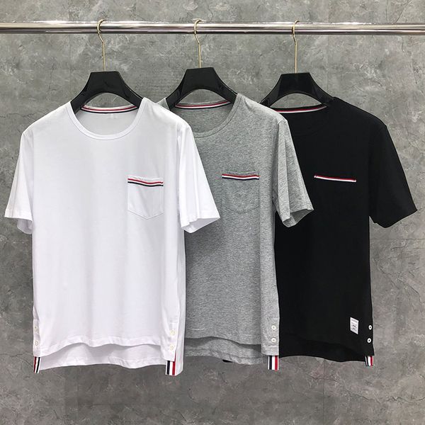 

pocket stripes designer men's t-shirts summer loose casual slim fit original t shirt waist split luxury brand pure cotton for men and, White;black
