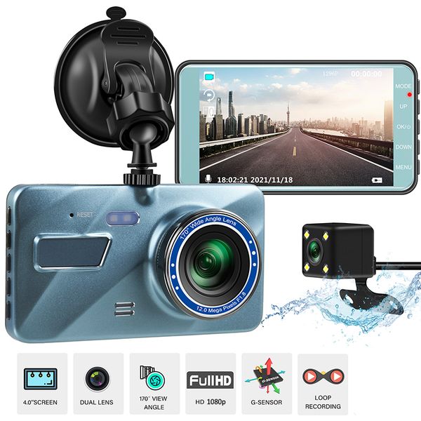 4 inç Araba DVR Dash Kamera Çift Lens Tam HD 1080p Döngü Kayıt G-Sensör Dashcam Video Döngü Kaydı 170 Derece Gece Görme Algılama