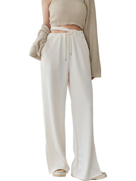 

dazy cut out drawstring waist wide leg pants 76p4#, Black;white