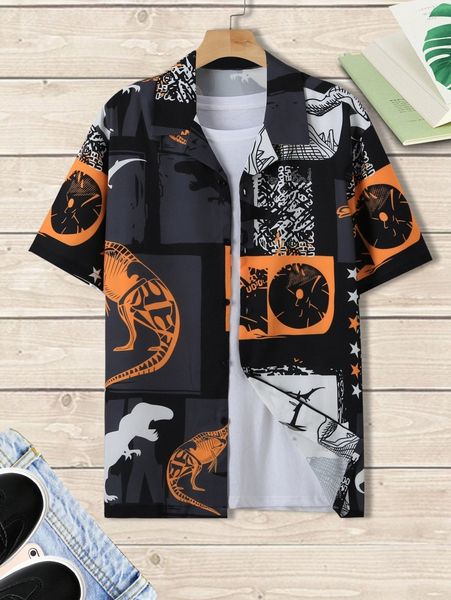 

men star & dinosaur print shirt without tee r6ei#, White;black
