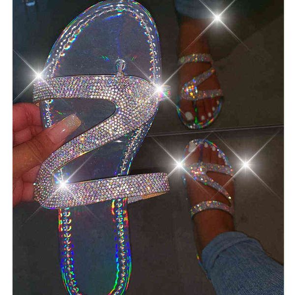 

women summer flat bling slippers transparent soft jelly shoes female flip flops sandals outdoor beach ladies slides plus size y220601, Black