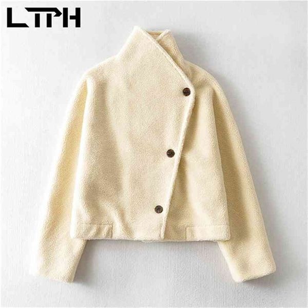 

ltph imitation lambswool faux fur coat women loose casual fashion elegant jacket warm teddy outwear winter 210423, Black
