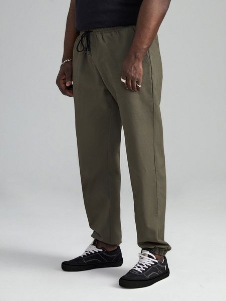 

extended sizes solid drawstring waist carrot joggers k9wb#, Black