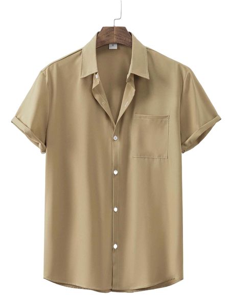 

men patched pocket satin shirt a86i#, White;black