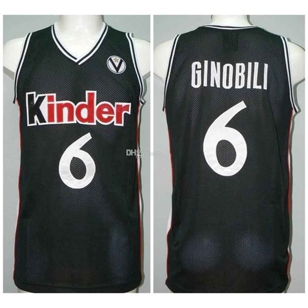 Nikivip Manu Ginobili # 6 Kinder Bologna Bolonia Maglia da basket retrò Mens cucita personalizzata Qualsiasi numero Nome maglie