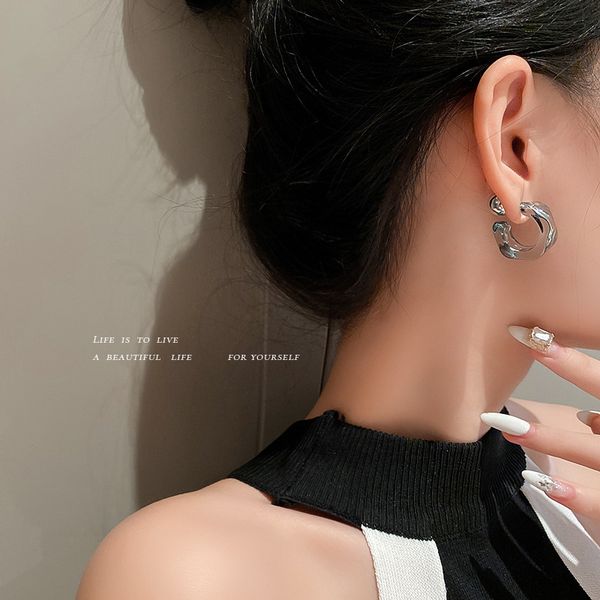 

925 silver needle acrylic c- shaped ear ring korean trendy youth fashion exquisite unique design earrings earrings for women, Golden