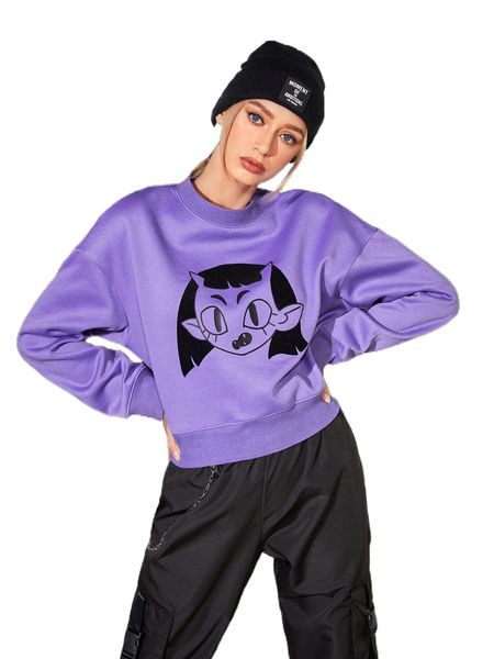 

x itzelspixels drop shoulder cartoon graphic pullover g4ak#, Black
