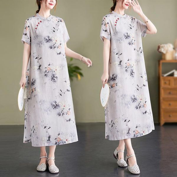 Abiti casual Arrivo Vintage Ink Painting Stand Collar Bordare Abito in stile cinese Cheongsam Abito longuette da donna sottile e leggeroCasual