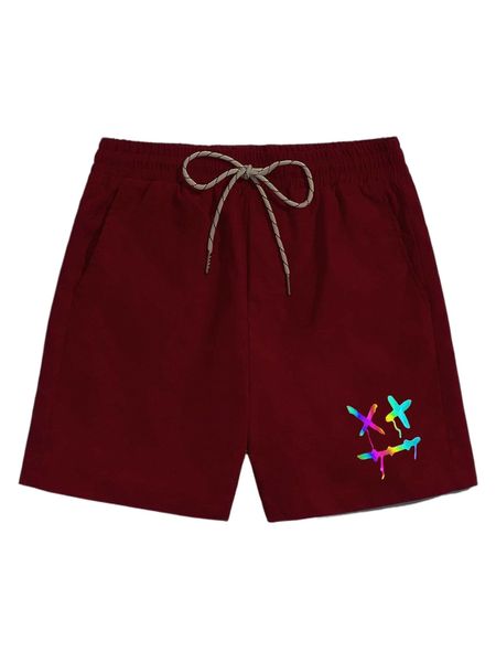 

men reflective expression print drawstring waist shorts x9mj#, White;black