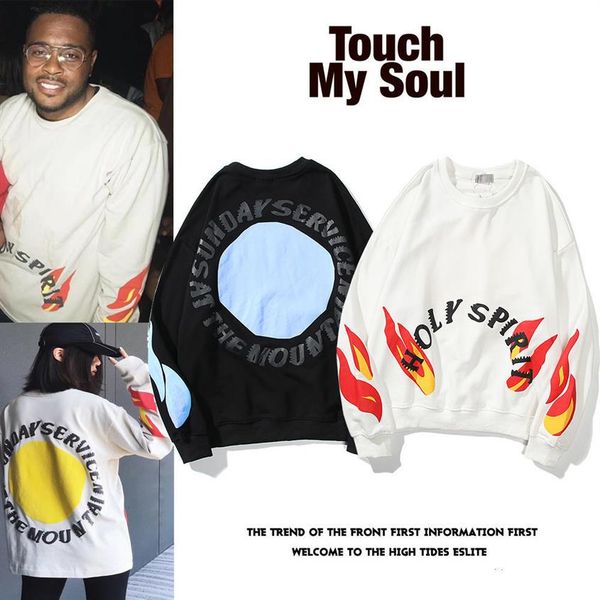 

20fw limited flame pure cotton round neck long-sleeved sundayservice sweater men's autumn trendy hip-hop246v, Black