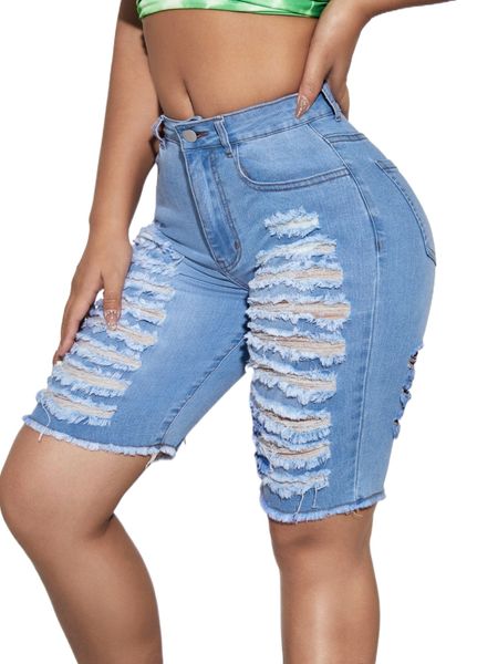 

sxy ladder ripped frayed raw hem bermuda denim shorts a2pv#, White;black